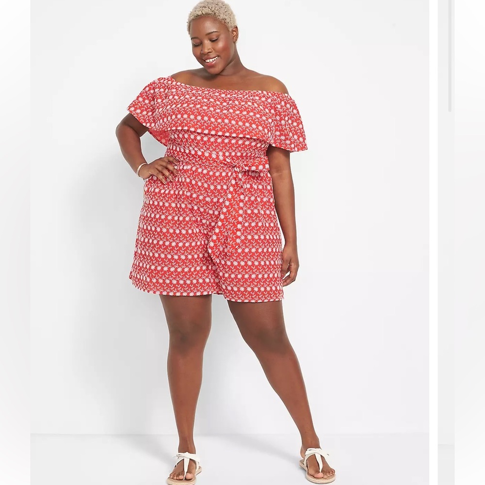 Off-The-Shoulder Embroidered Romper